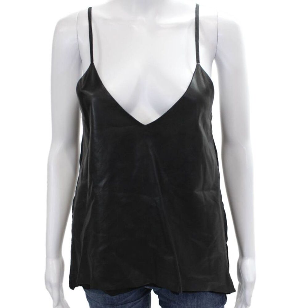 Mason Womens Tank Black Lambskin V-Neck Tie Closure Size 6